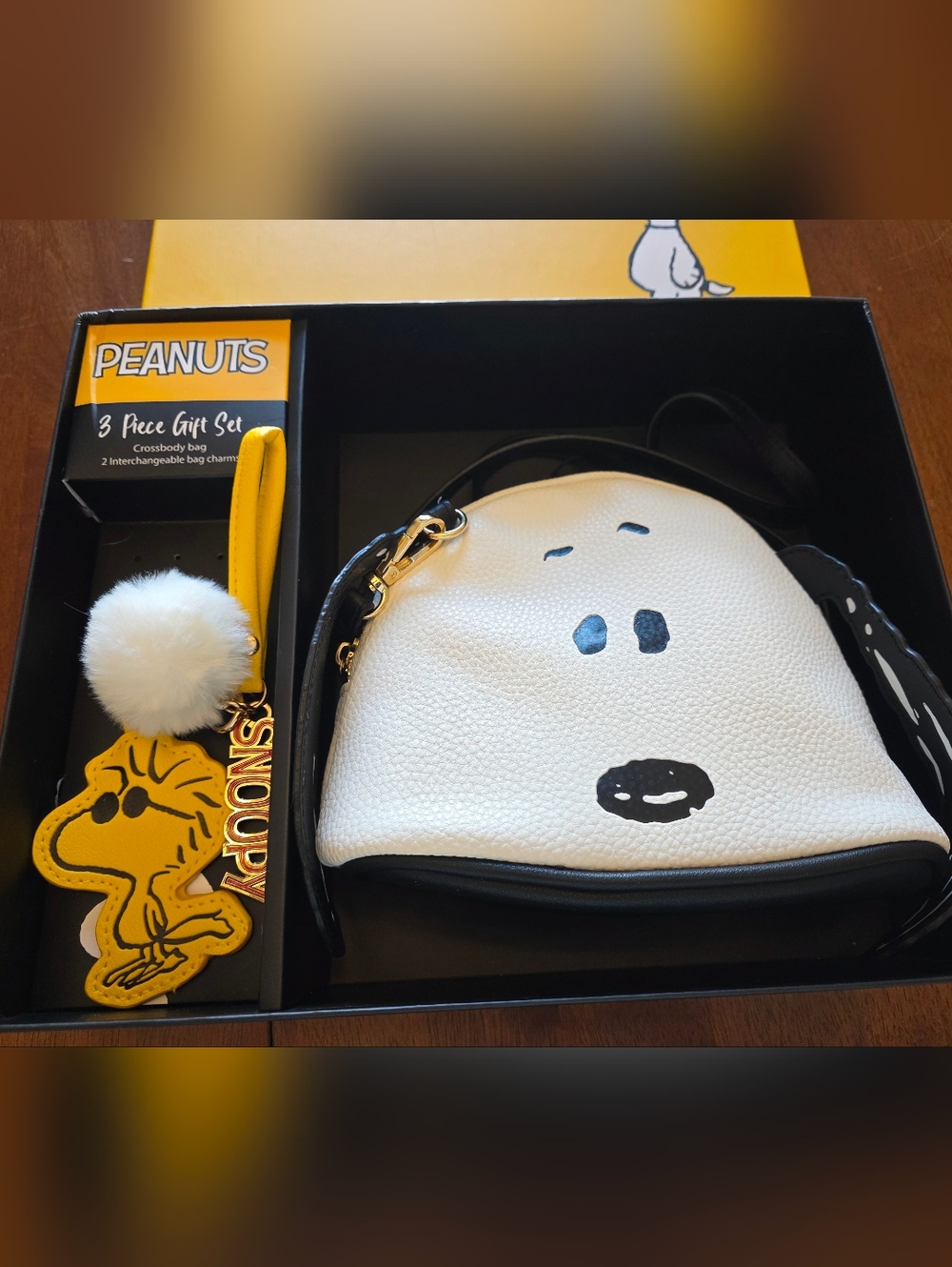 Peanuts White Crossbody Bag with Black Snoopy Face and Gold Hardware